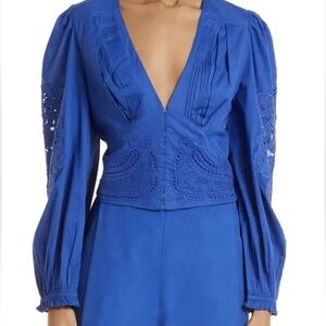 FARM Rio Royal Blue Embroidered Top